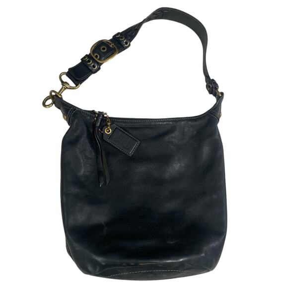 Coach Bleeker Tattersall Leather Duffle Bag Black Purse Vintage Shoulder Bag - Picture 3 of 8